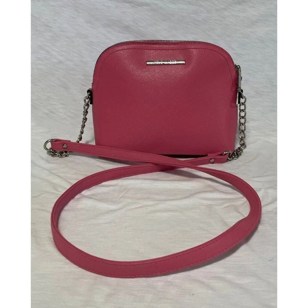 Steve Madden Hot Pink Saffiano Dome Crossbody Bag Silver Chain Strap
